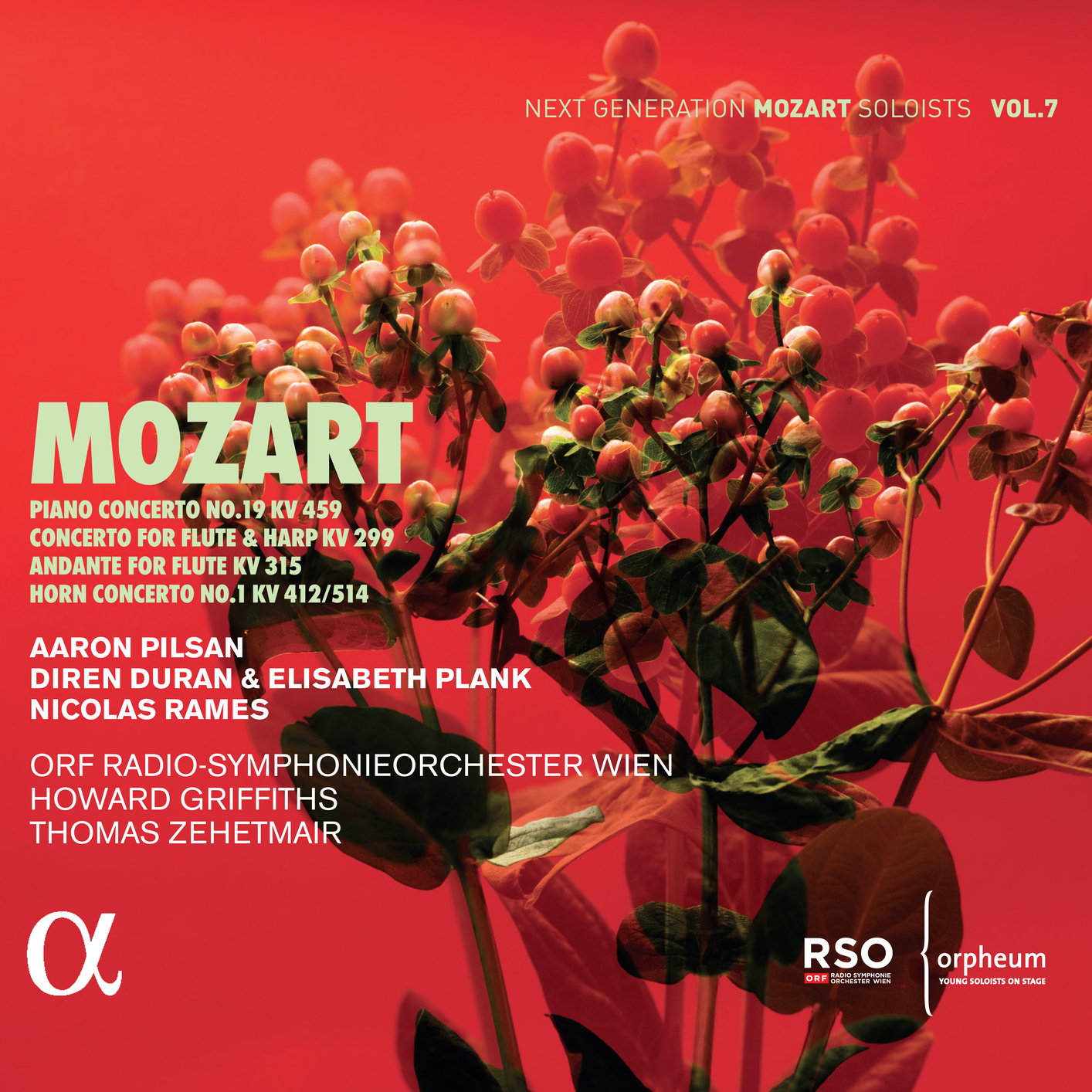 Cover Mozart: Piano Concerto No. 19 KV 459 - Concerto for Flute & Harp KV 299 - Andante for Flute KV 315 - Horn Concerto No. 1 KV 412/514